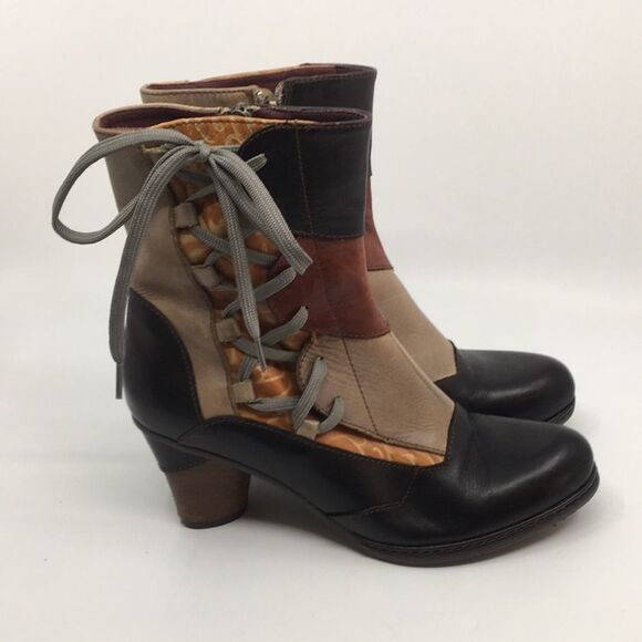 L'Artiste By Spring Step Mia Booties Boots Patchwork Corset Zip Size 36 US 5.5-6 - Picture 1 of 17